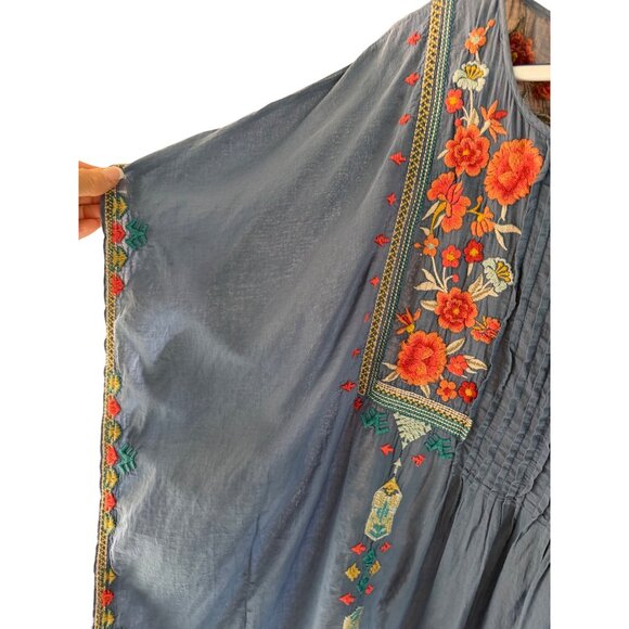 Johnny Was Womens Caftan One Size  Blue Cotton Embroidered Round Neck Boho - Picture 5 of 11